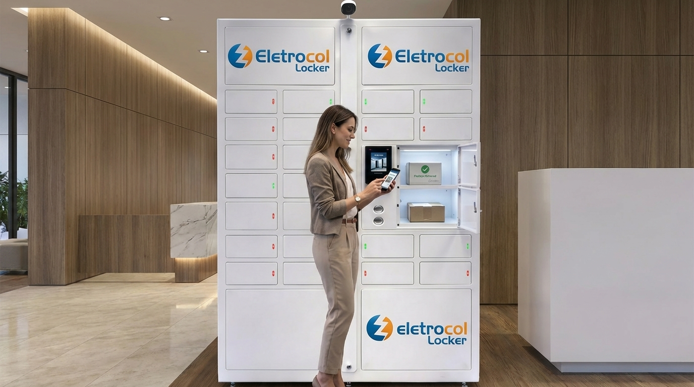 Usuária retirando encomenda no Eletrocol Locker