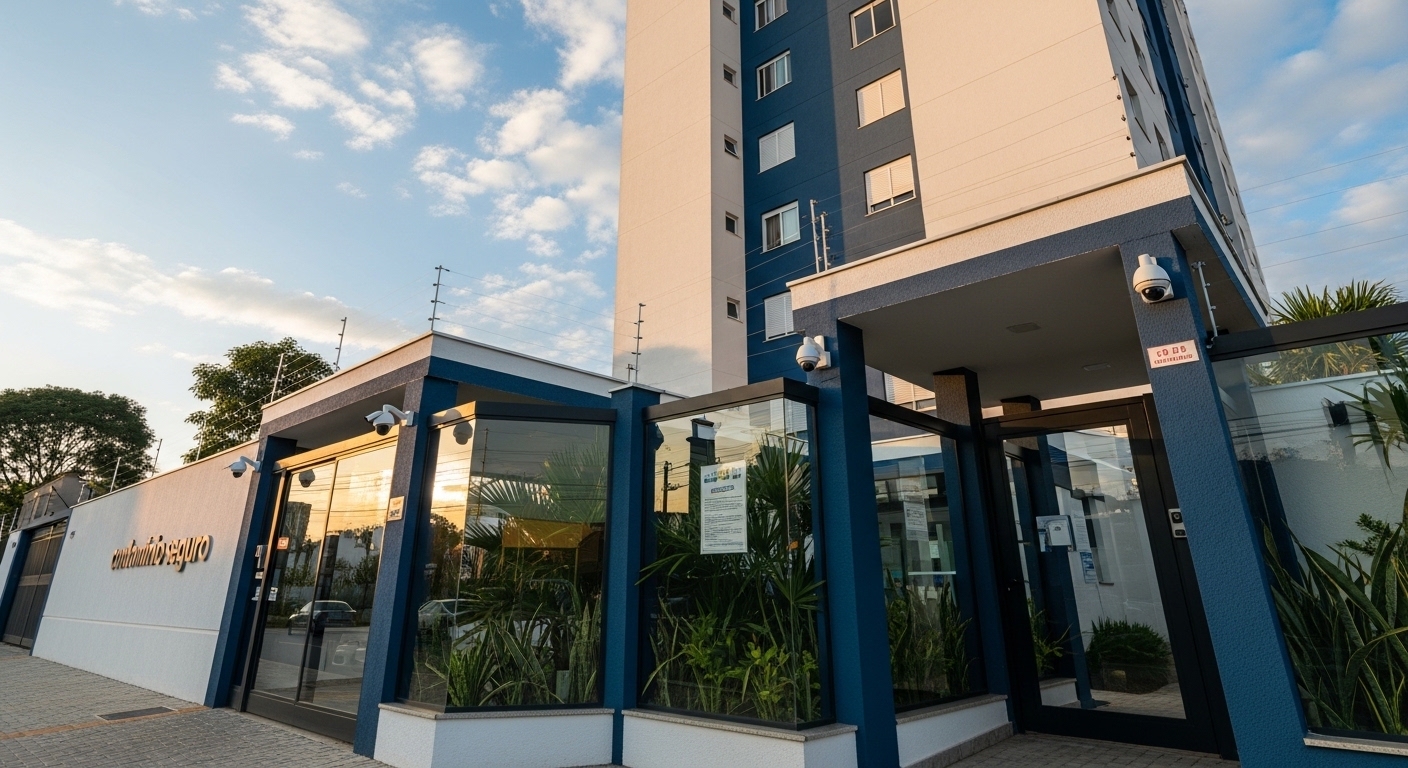 Condomínio moderno com câmeras de segurança monitoradas 24 horas